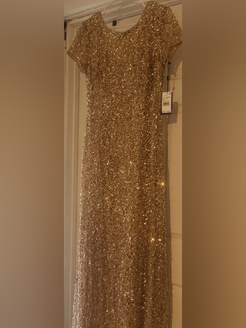 Adrianna Papell Champagne Gold Sequin Dress NWT